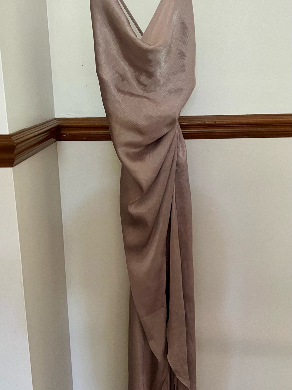 Free People Satin Cowl Neck Maxi Dress in Taupe